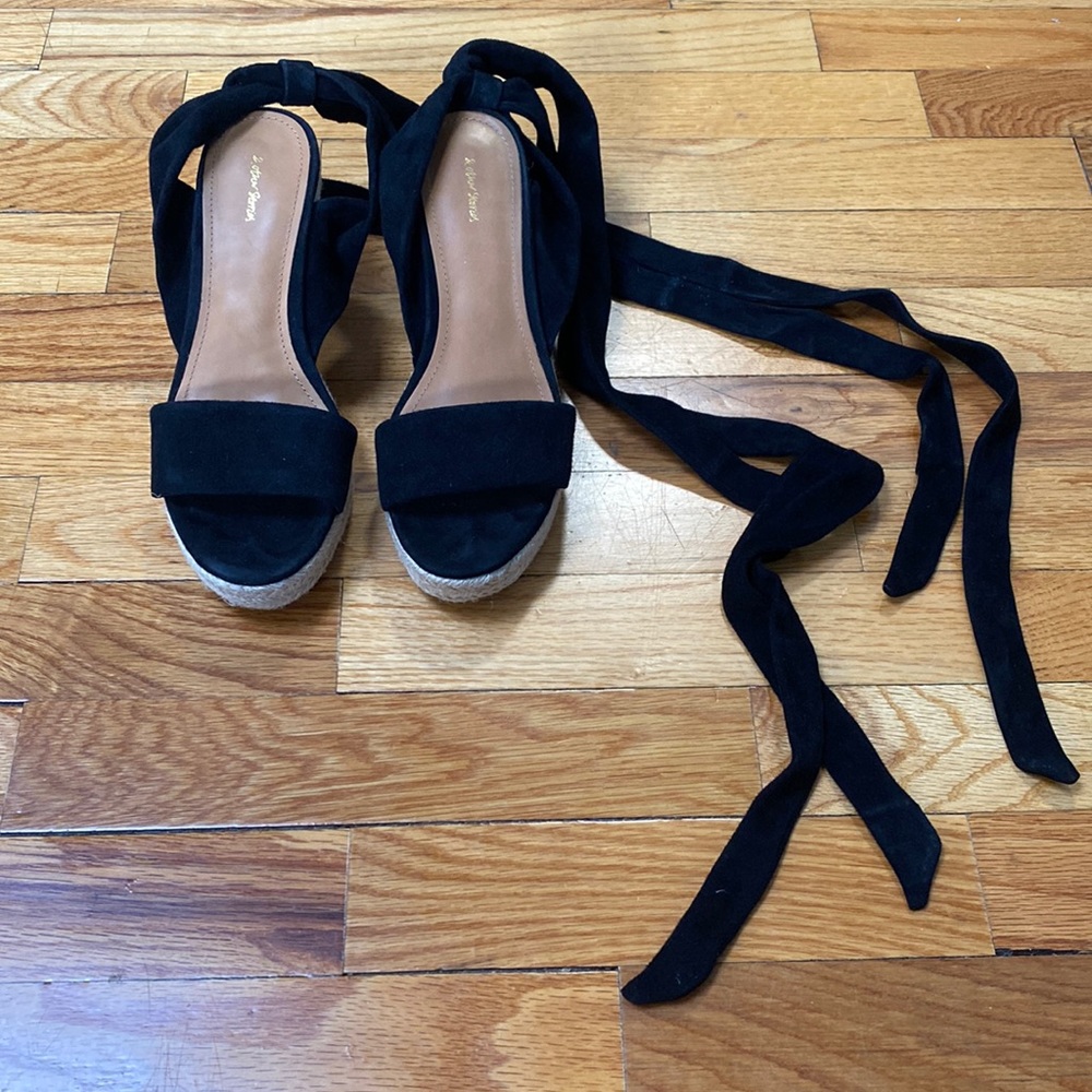 Suede Lace Up Wedge Espadrilles
